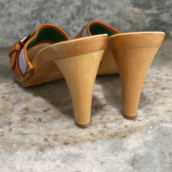 Coach Jackie Twill Pool Blue Canvas/Natural Leather Studded Open-toe Mule - Picture 4 of 6